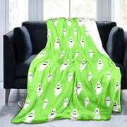 Uutvery Jumbo Halloween Ghost Flannel Blanket 39x59 Inch for Bed Cover Sofa Throw Machine Washable Comfortable Fabric Winter Festival Decor Seasonal Warmth Home Gift